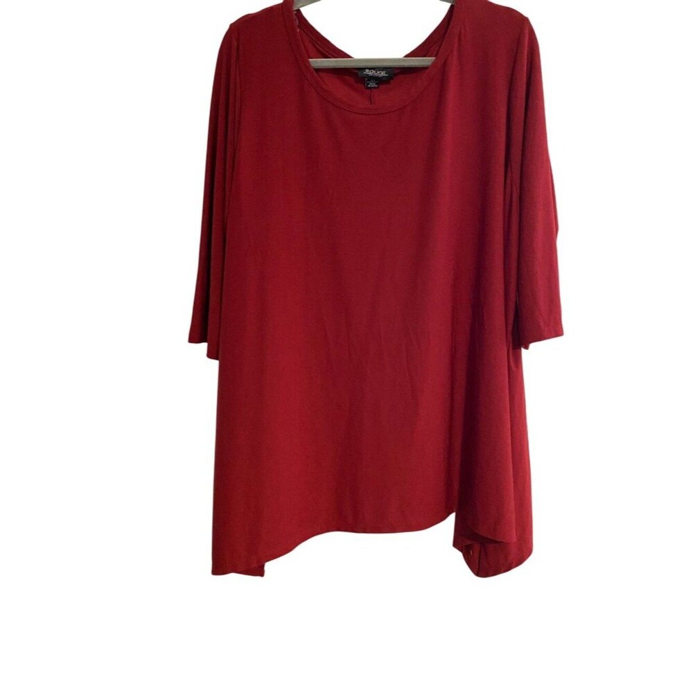 Rouge Collection Women's 4X Maroon Red Tunic Top Knit Asymmetric Hem Lagenlook